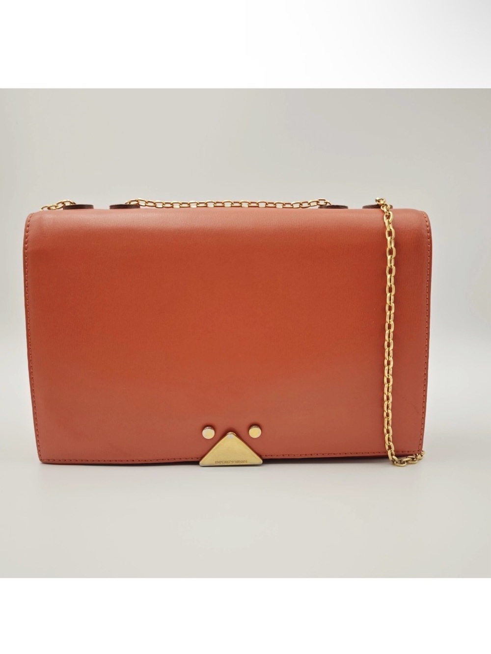 Emporio Armani Orange Leather Clutch Chain Bag Top Handle Gold Hardware - Picture 10 of 12